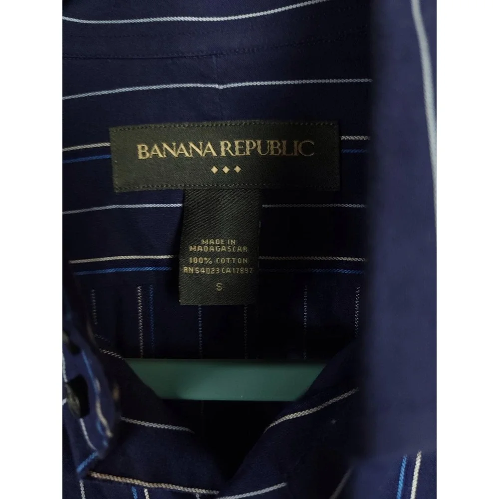 Banana Republic Mens Sm Navy Blue Striped Long Sleeve Cotton Button Down Shirt